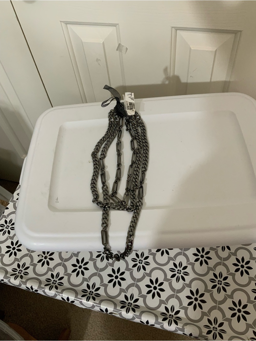 NWT Natasha Couture Gunmetal Grey Chain Link Necklace features a unique